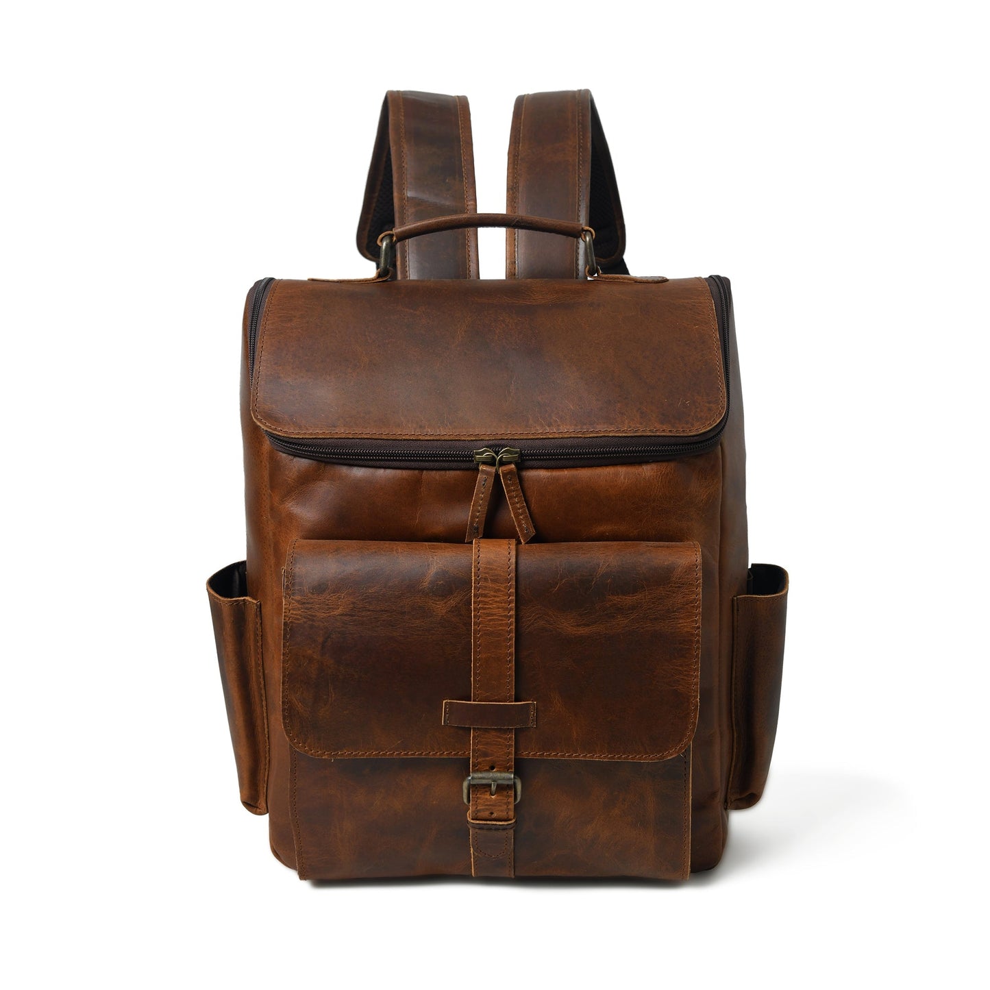 Full Grain 16-inch Leather Backpack | Rucksack Bag with Padded Laptop Compartment & Adjustable Strap (Bourbon Brown)