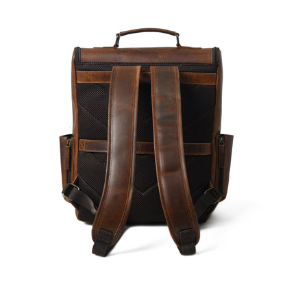 Full Grain 16-inch Leather Backpack | Rucksack Bag with Padded Laptop Compartment & Adjustable Strap (Bourbon Brown)