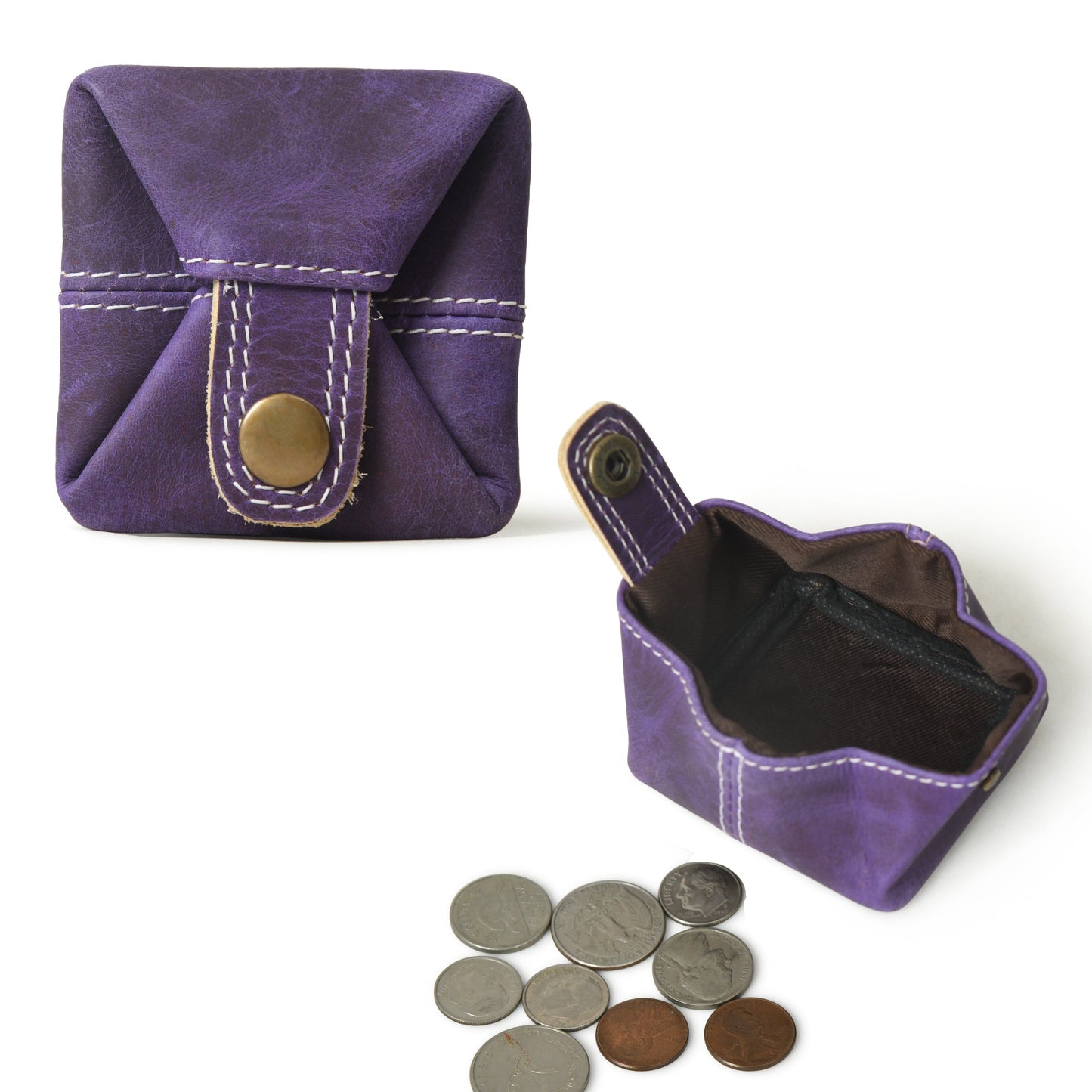 Genuine Leather Purple Coin Pouch for Men Women