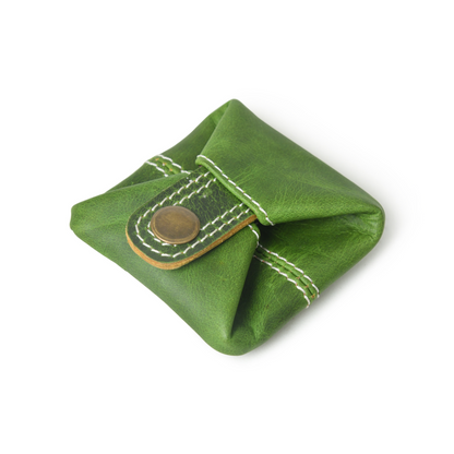 Slim Full Grain Leather Green Mini Coin Pouch for Men Women