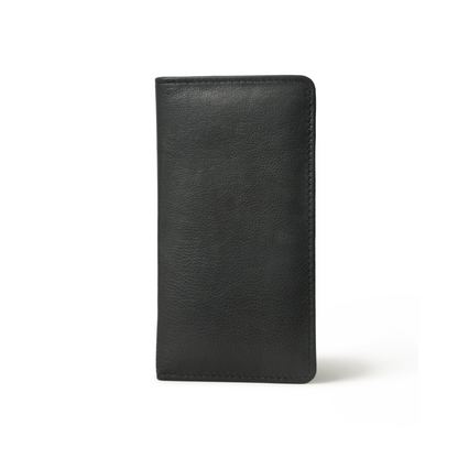 Long Bifold Full Grain Leather Wallet for Men with 11 Compartments - 2 Cash Compartments, 1 Sleeve for Checkbook, 7 Credit Card Slots & 1 ID card slot (Black)