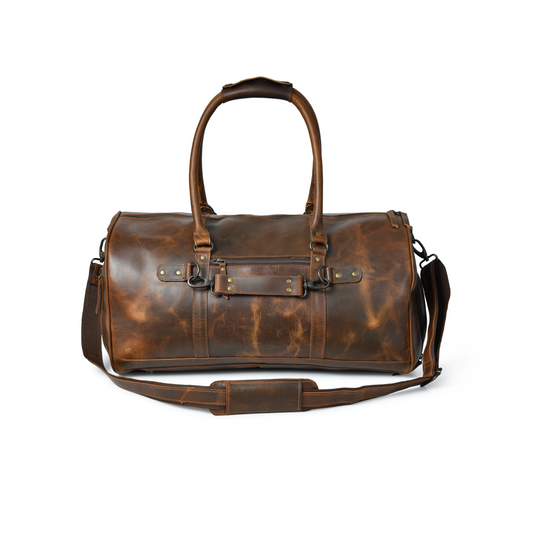 Paris Weekender Top Grain Leather Duffel Bag with Multiple Pockets