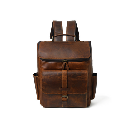 Full Grain 16-inch Leather Backpack | Rucksack Bag with Padded Laptop Compartment & Adjustable Strap (Bourbon Brown)