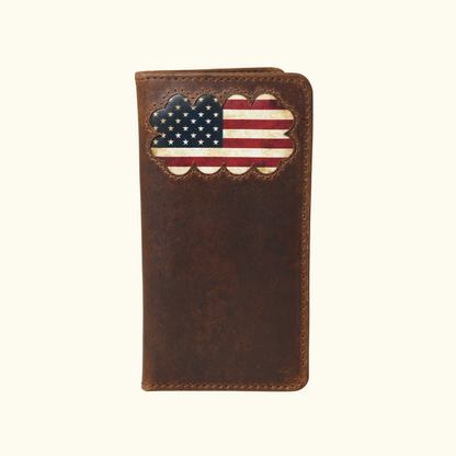 Full Grain Leather Checkbook Cover Embossed with American Pride