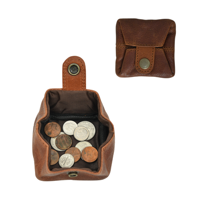 Stylish Premium Leather Cognac Coin Purse for Men and Women