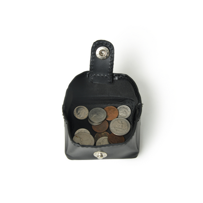 Classic Slim Black Leather Coin Pouch for Everyday use