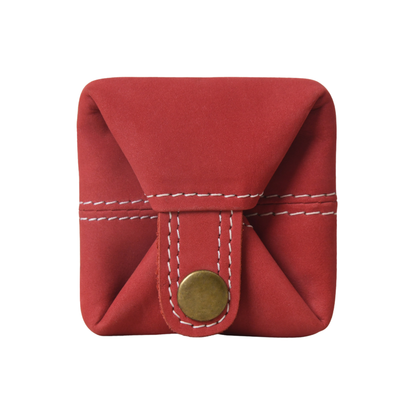 Classic Red Velvet Premium Leather Mini Coin Pouch for Men Women