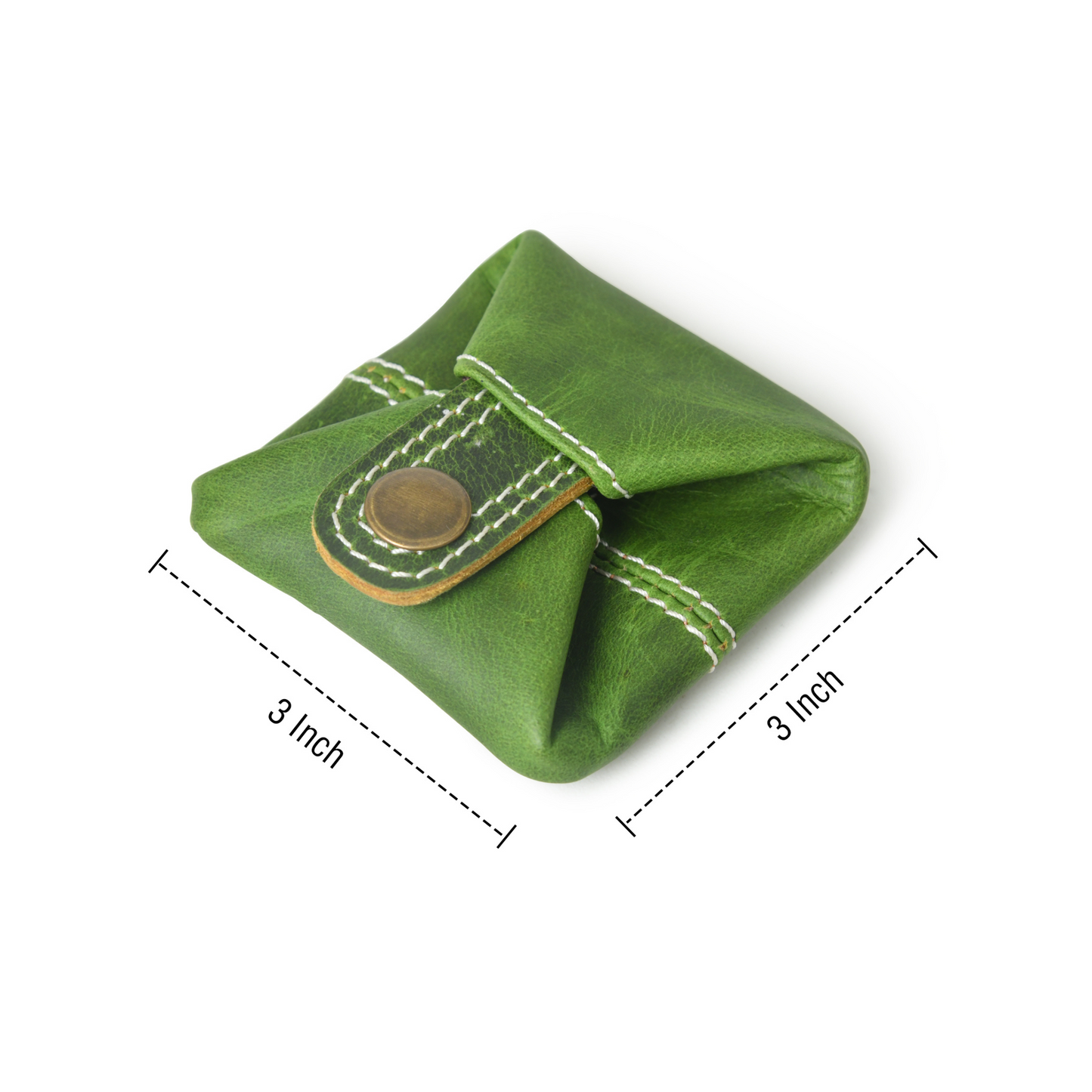 Slim Full Grain Leather Green Mini Coin Pouch for Men Women