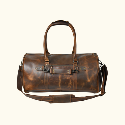 Paris Weekender Top Grain Leather Duffel Bag with Multiple Pockets