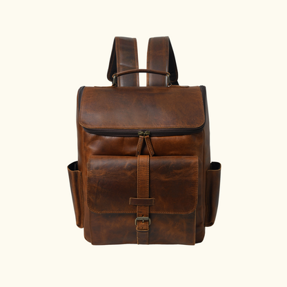 Full Grain 16-inch Leather Backpack | Rucksack Bag with Padded Laptop Compartment & Adjustable Strap (Bourbon Brown)