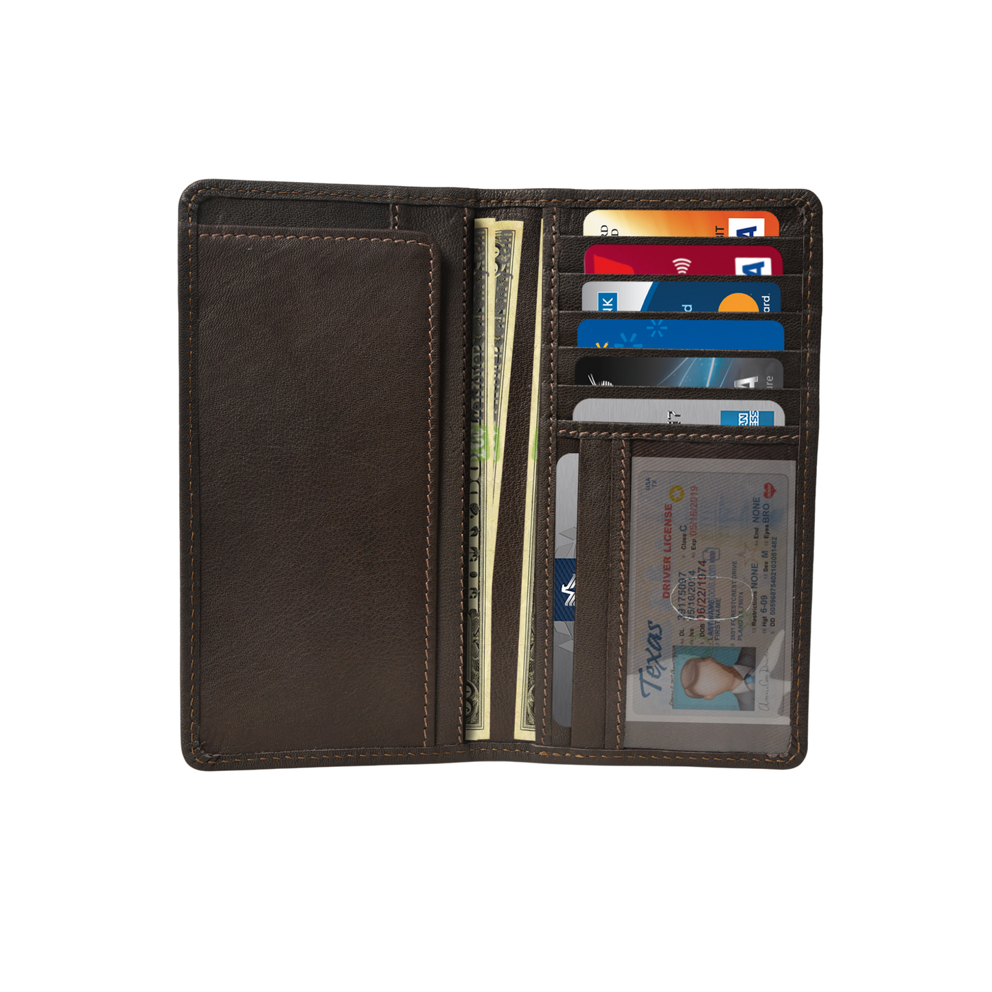 Men's Bifold Genuine Leather Long Wallet for Checkbook, Cards and Cash Holder