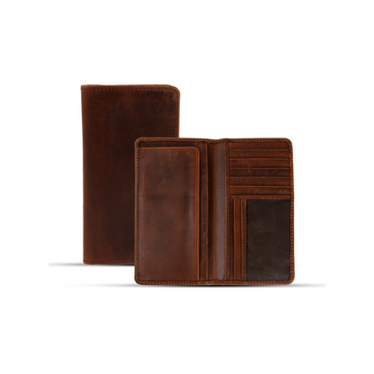 Long Bifold Top-Grain Leather Wallet for Men with 11 Compartments - 2 Cash Compartments, 1 Sleeve for Checkbook, 7 Credit Card Slots & 1 ID card slot (Brown)