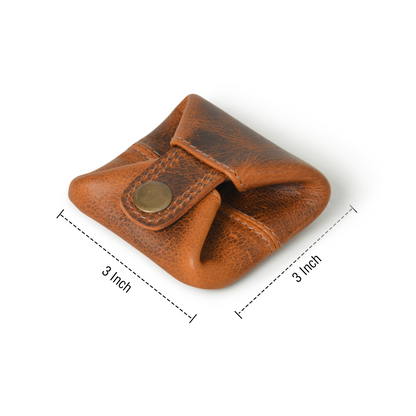 Slim Full Grain Vintage Brown Leather Mini Coin Pocket for Men Women