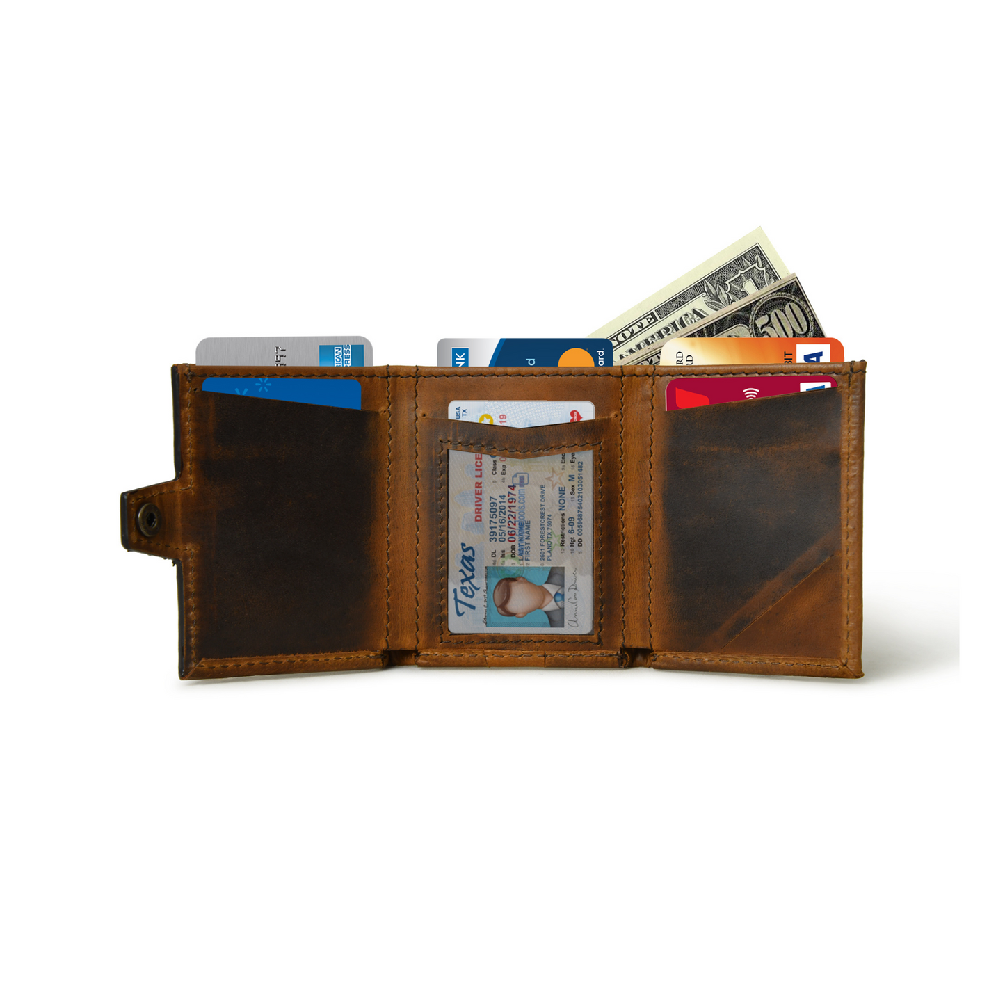 Full-Grain Leather Slim Trifold Wallet for Men with 6 Card Slots, Compartments for Cash, Secure Zipper & Snap Closure