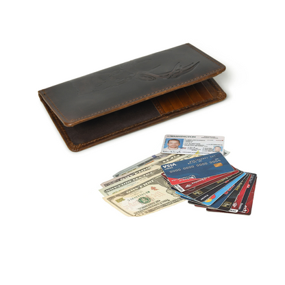 Men's Deer Bifold Leather Long Checkbook Cover