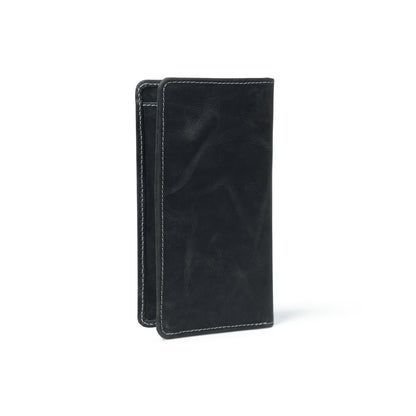 Long Bifold Top-Grain Leather Wallet for Men, 11 Compartments, Slim Design with Checkbook Sleeve, ID Slot & Card Holders (Black)