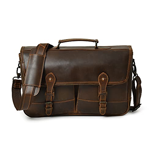 Classic Handcrafted Premium Leather Laptop Bag with Adjustable Shoulder Strap - 15.5"