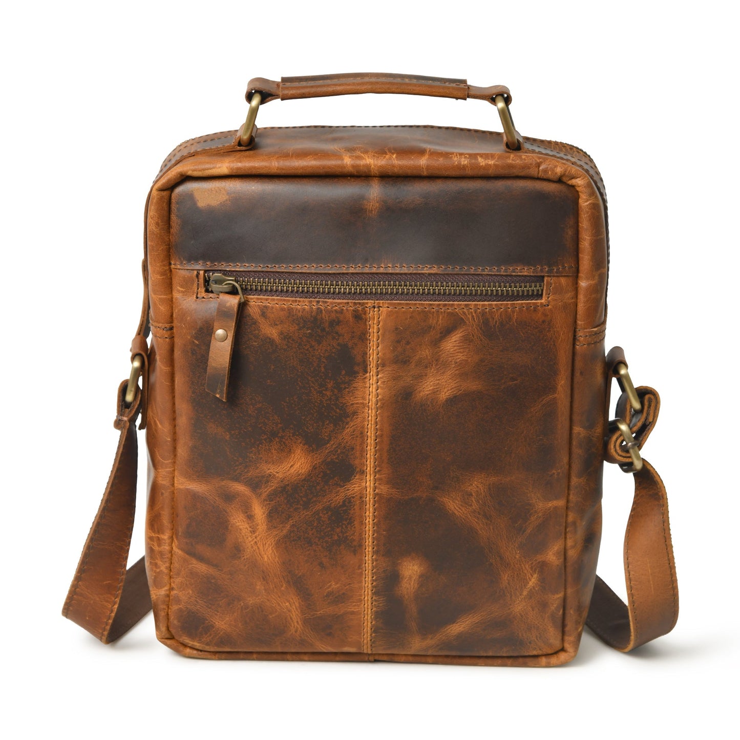 Men's Premium Leather Crossbody Bag with 5 Zipper Pockets