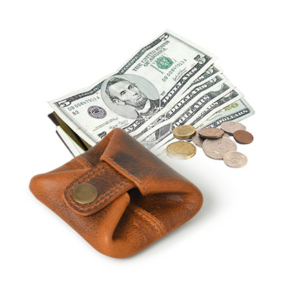 Slim Full Grain Vintage Brown Leather Mini Coin Pocket for Men Women