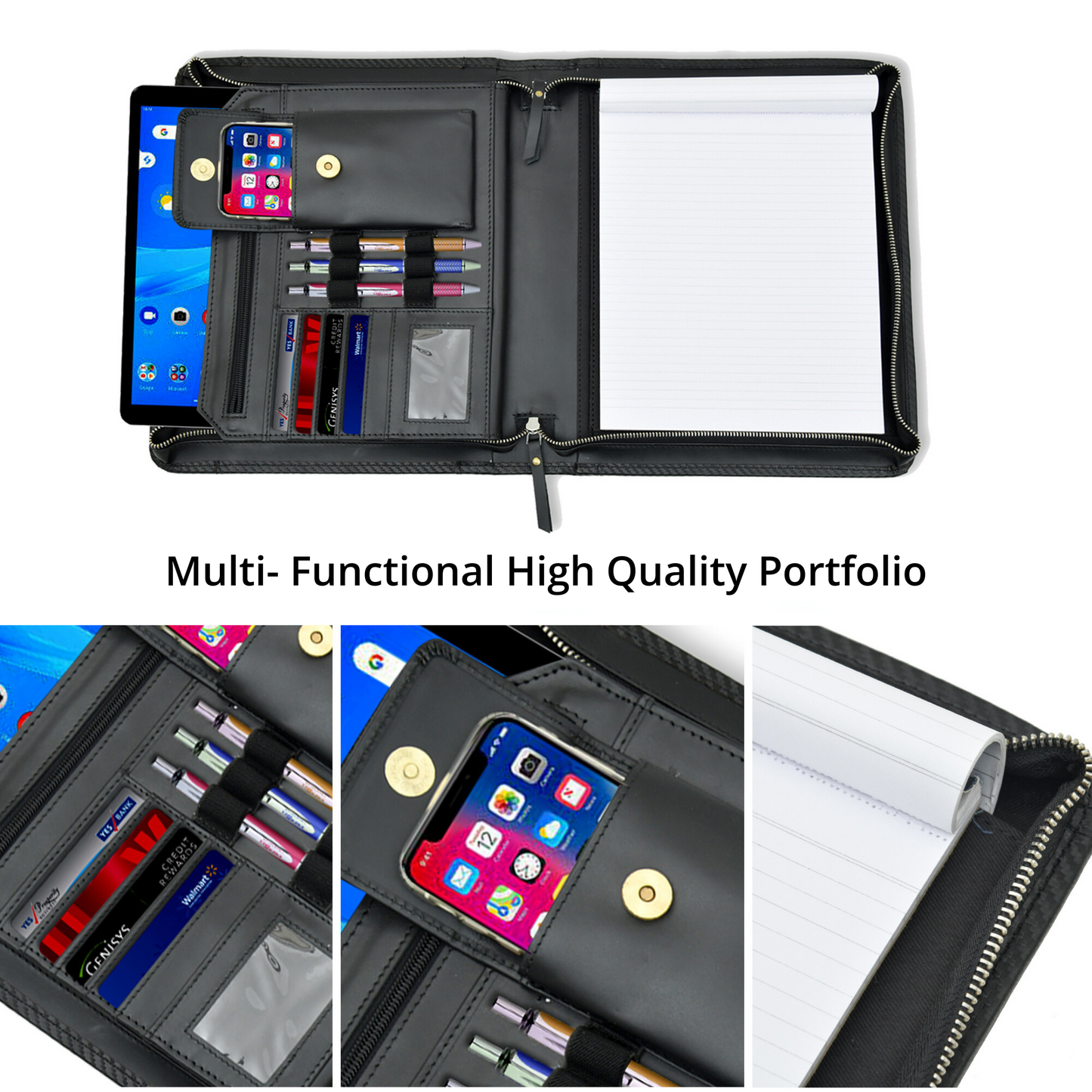 Top Grain Leather Business Portfolio Document Organizer with Writing Pad