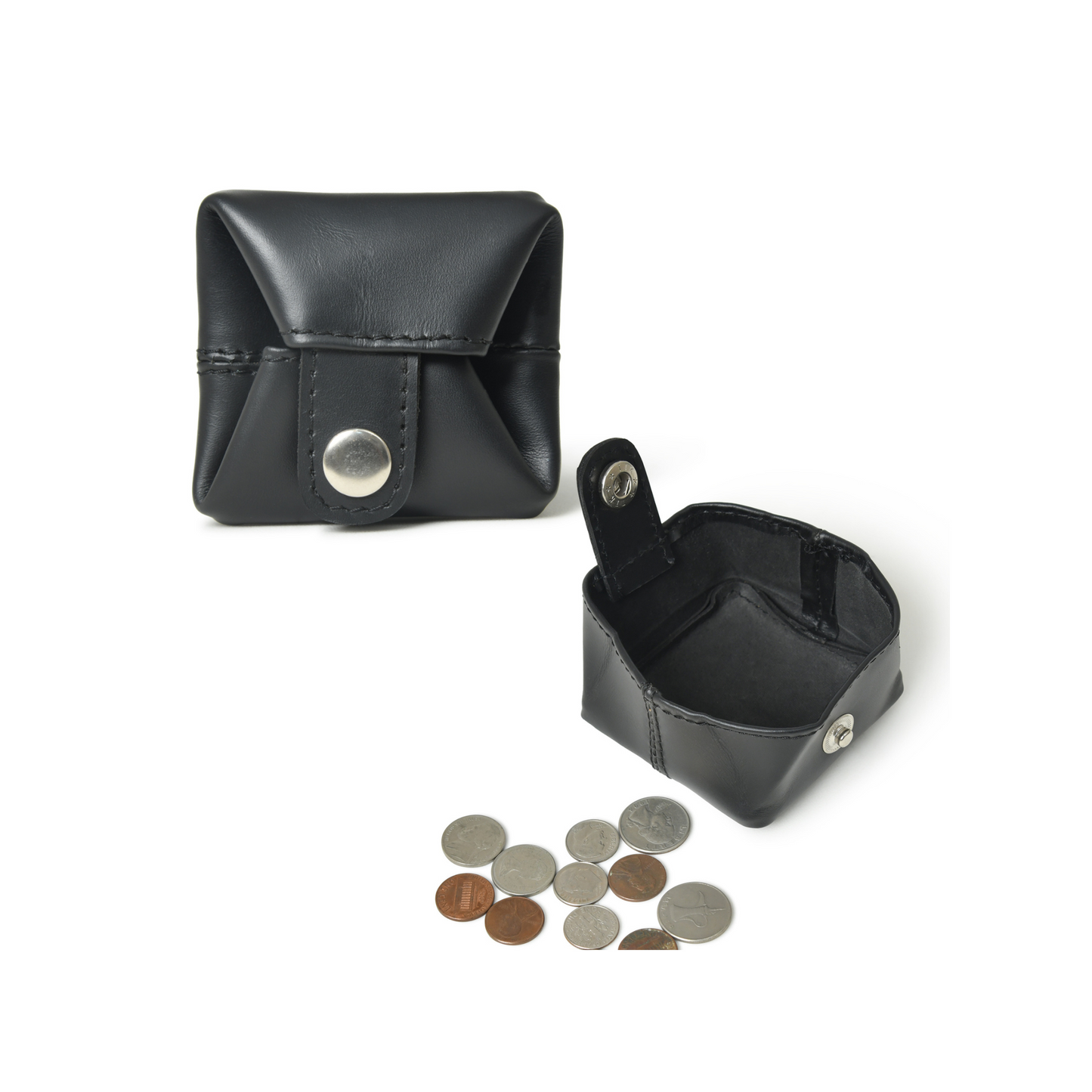 Classic Slim Black Leather Coin Pouch for Everyday use