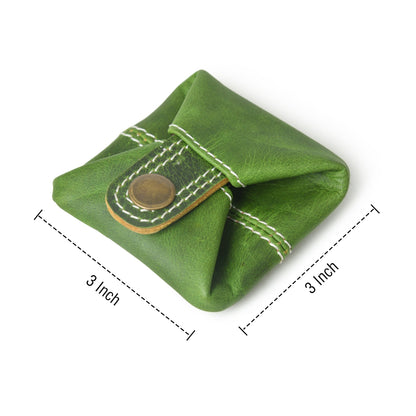 Slim Full Grain Leather Green Mini Coin Pouch for Men Women