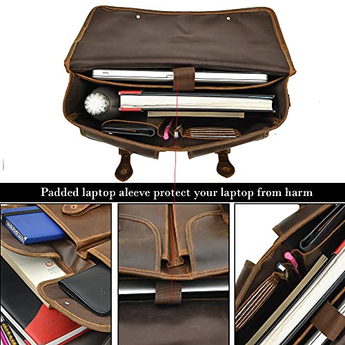 Classic Handcrafted Premium Leather Laptop Bag with Adjustable Shoulder Strap - 15.5"