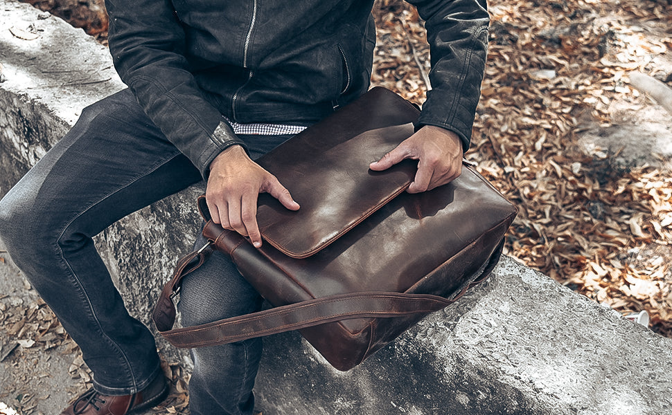 Classic Handcrafted Premium Leather Laptop Bag with Adjustable Shoulder Strap - 15.5"