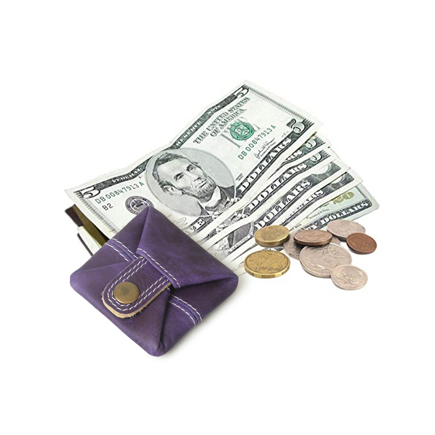 Genuine Leather Purple Coin Pouch for Men Women