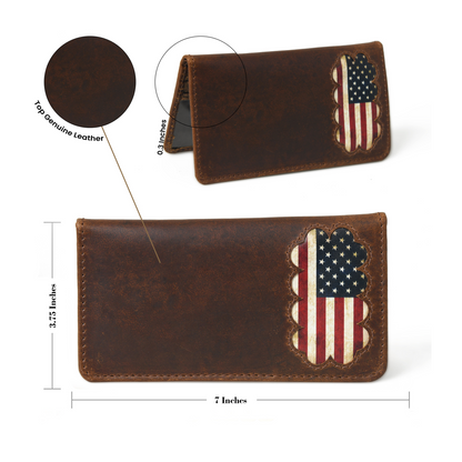 Full Grain Leather Checkbook Cover Embossed with American Pride