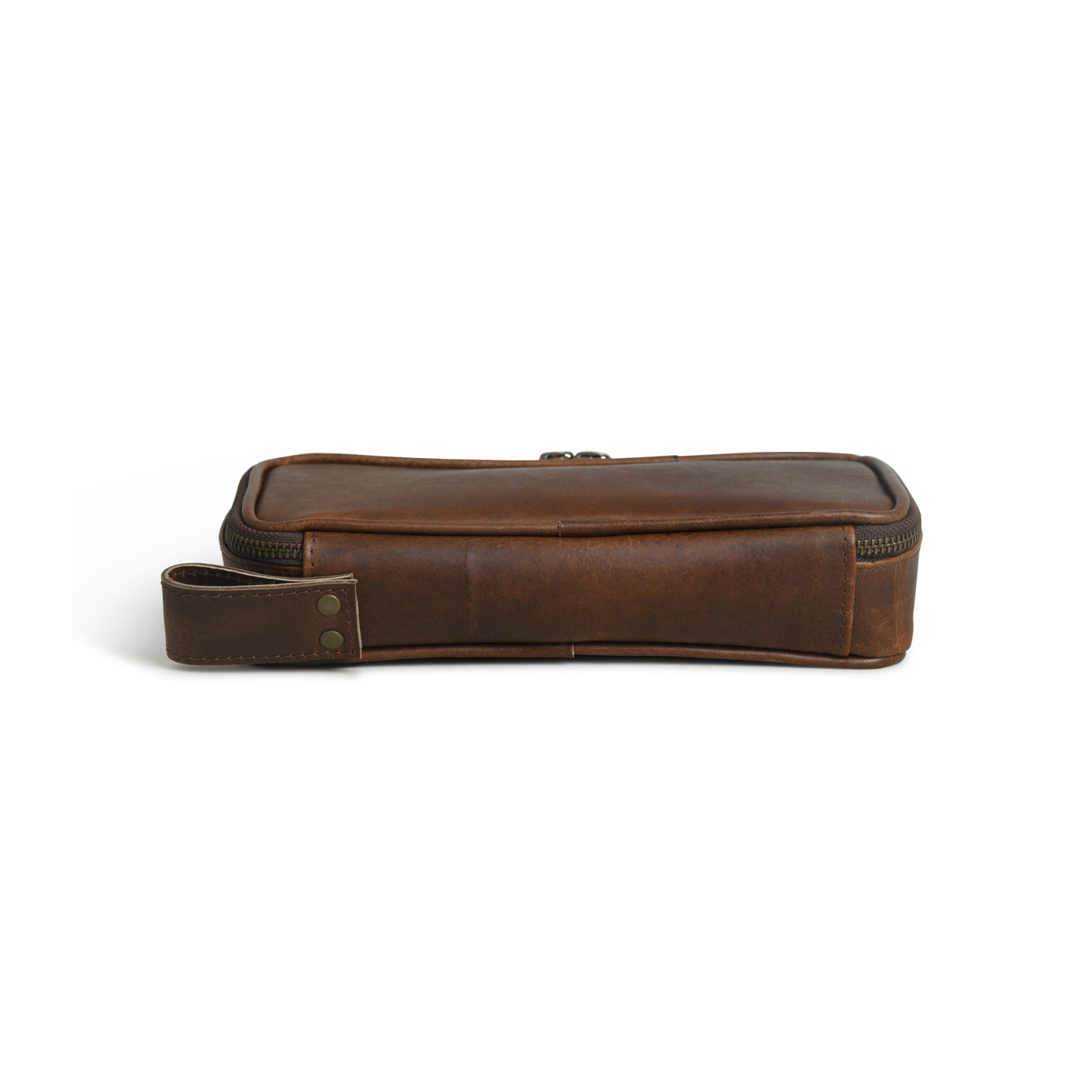 Top Grain Leather Toiletry Bag for Men with Water Resistant & Dual Metal Zipper (Bourbon Brown)