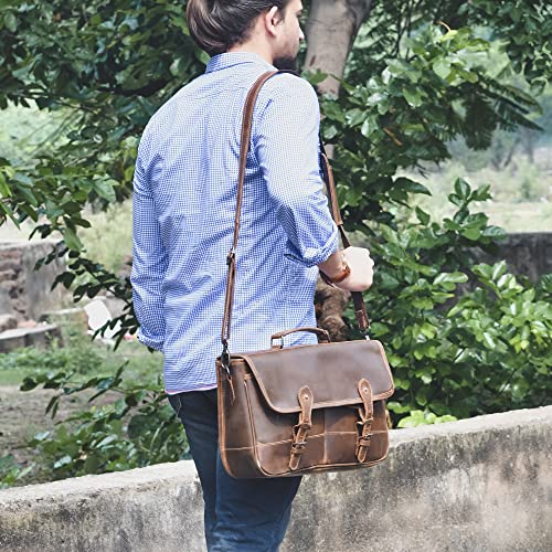 Classic Handcrafted Premium Leather Laptop Bag with Adjustable Shoulder Strap - 15.5"