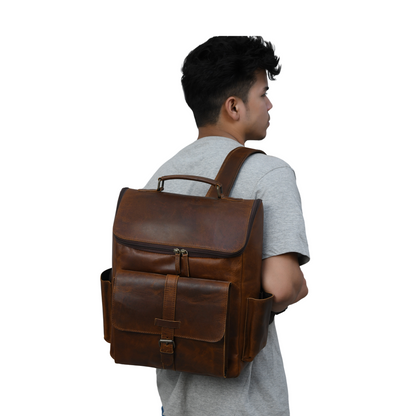 Full Grain 16-inch Leather Backpack | Rucksack Bag with Padded Laptop Compartment & Adjustable Strap (Bourbon Brown)