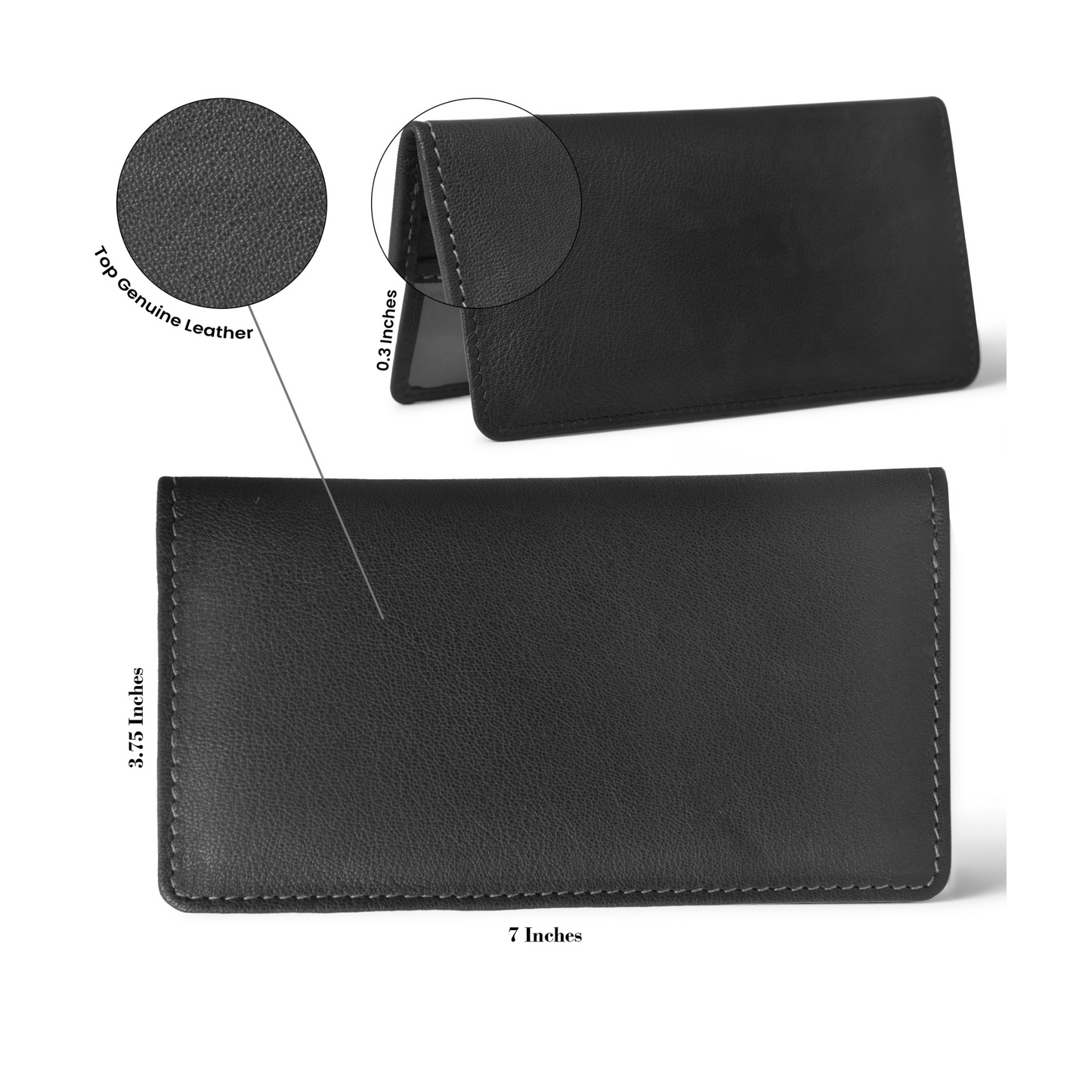 Long Bifold Full Grain Leather Wallet for Men with 11 Compartments - 2 Cash Compartments, 1 Sleeve for Checkbook, 7 Credit Card Slots & 1 ID card slot (Black)