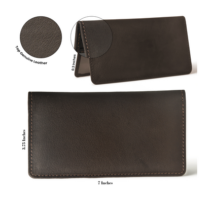 Men's Bifold Genuine Leather Long Wallet for Checkbook, Cards and Cash Holder