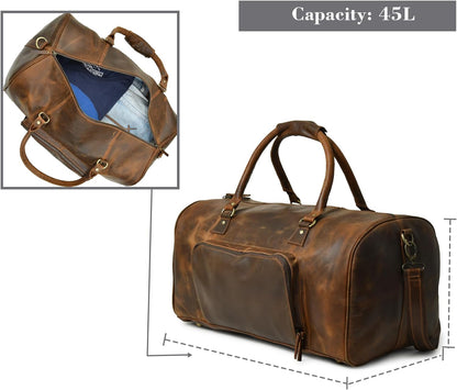 Paris Weekender Top Grain Leather Duffel Bag with Multiple Pockets