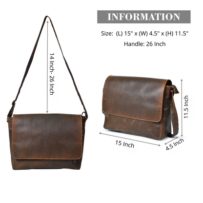 Top Grain Leather Crossbody Laptop Messenger Bag