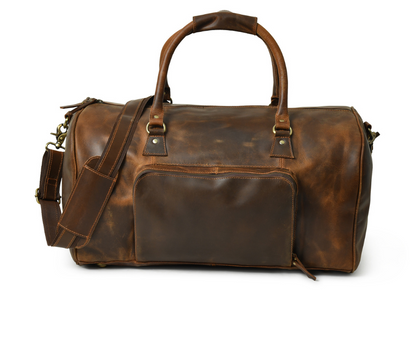 Paris Weekender Top Grain Leather Duffel Bag with Multiple Pockets