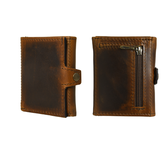 Full-Grain Leather Slim Trifold Wallet for Men with 6 Card Slots, Compartments for Cash, Secure Zipper & Snap Closure